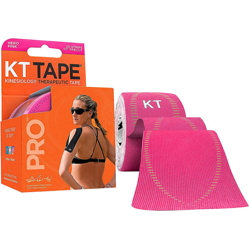 KT Tape PRO Kinesiology Sports Tape, 20 Precut 10" Strips, Hero Pink