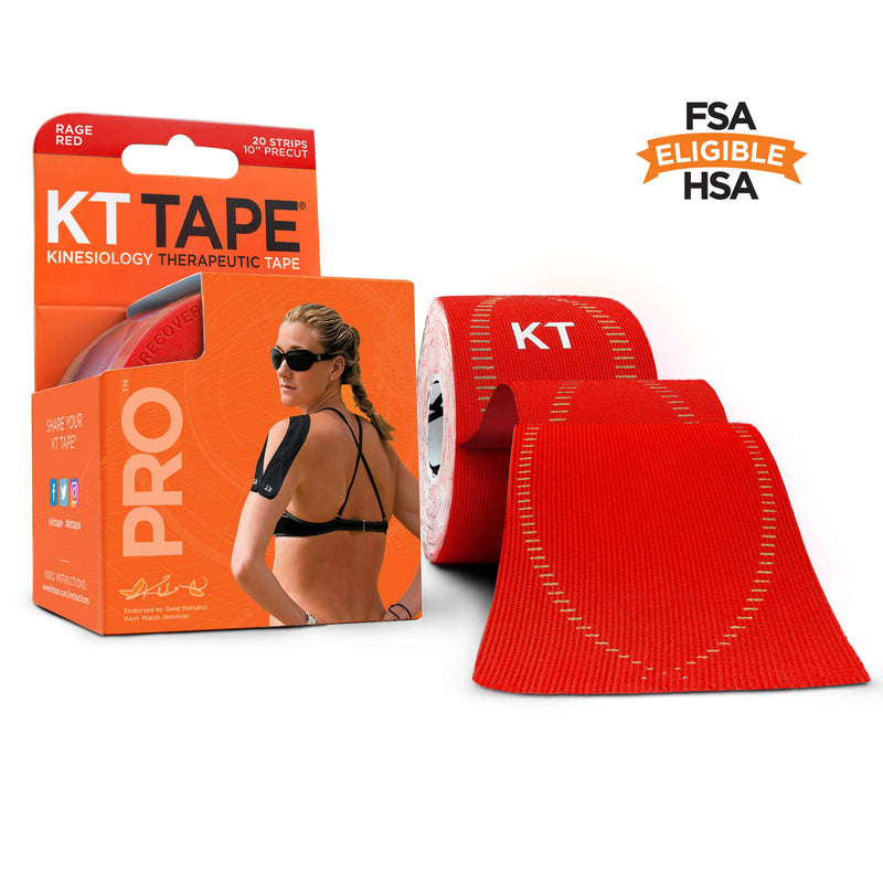 KT Tape Pro Kinesiology Therapeutic Sports Tape, 20 Precut 10 inch Strips, Rage Red