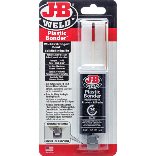 J-B Weld Plastic Bonder Body Panel Adhesive and Gap Filler Syringe - Black - 25 ml